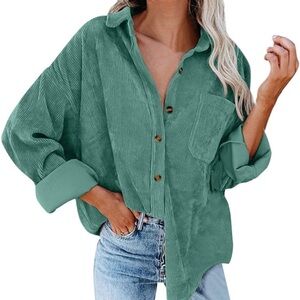Amazon Green Oversized Dolman Sleeve corduroy Button Down